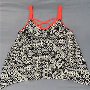 Black, tan and orange top.